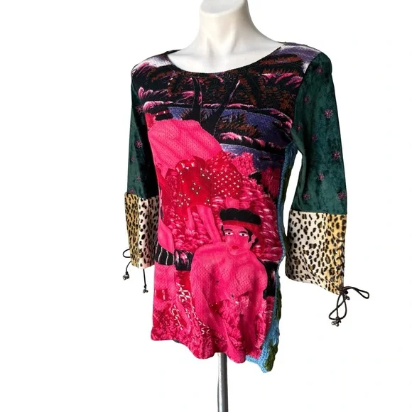 Vintage CUSTO BARCELONA Artistic Psychedelic
Print Velvet Top, Sz L (runs small) - Picture 5 of 13